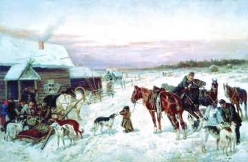古典的 Painting - 冬の狩猟でのニコライ・スヴェルチコフ
